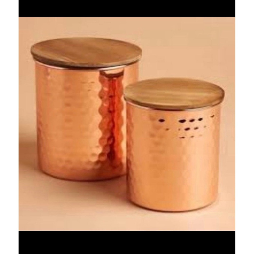 Uncommon James Hammered Copper Canisters Set Wood Lids Kitchen‎ Storage Decor
